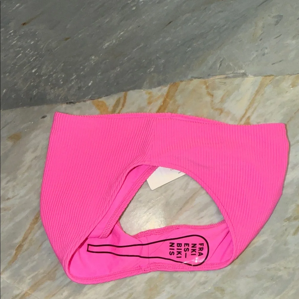 Frankies Bikinis Jenna Ribbed High Waist Bikini Bottom Hot Pink NWT Size Small